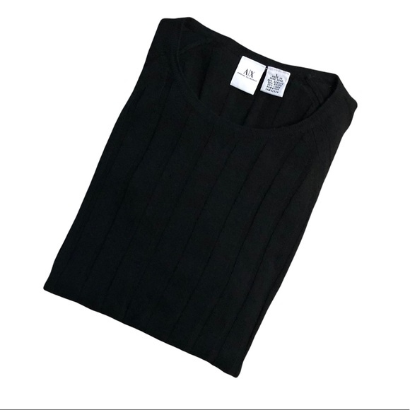 A/X Armani Exchange Basic Black Ribbed Stretchy Short Sleeve Sweater Size Large - Picture 7 of 7